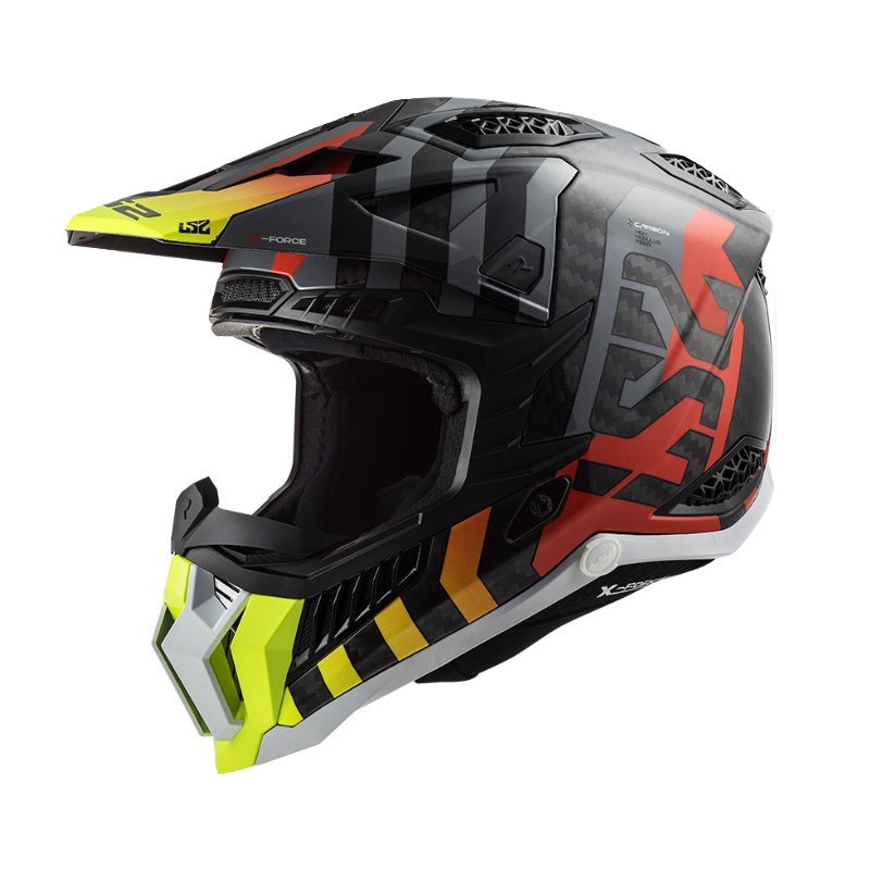 Kask motocrossowy LS2 MX703 C X-Force Barrier H-V czarno-szaro-czerwono-żółty