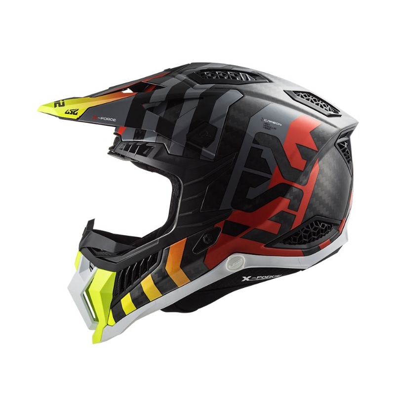 Kask motocrossowy LS2 MX703 C X-Force Barrier H-V czarno-szaro-czerwono-żółty