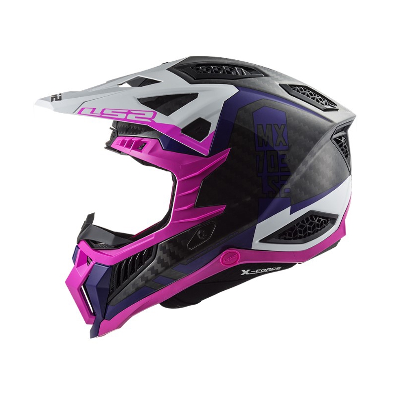 Kask motocrossowy LS2 MX703 C X-Force Victory czarno-biało-fioletowo-różowy