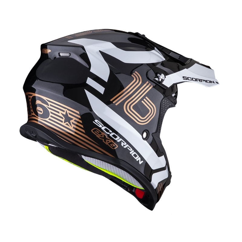Kask motocrossowy Scorpion VX-16 EVO AIR TUB czarno-biało-złoty metalik