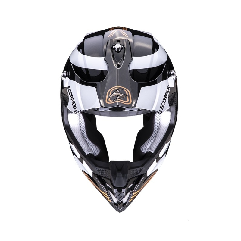 Kask motocrossowy Scorpion VX-16 EVO AIR TUB czarno-biało-złoty metalik