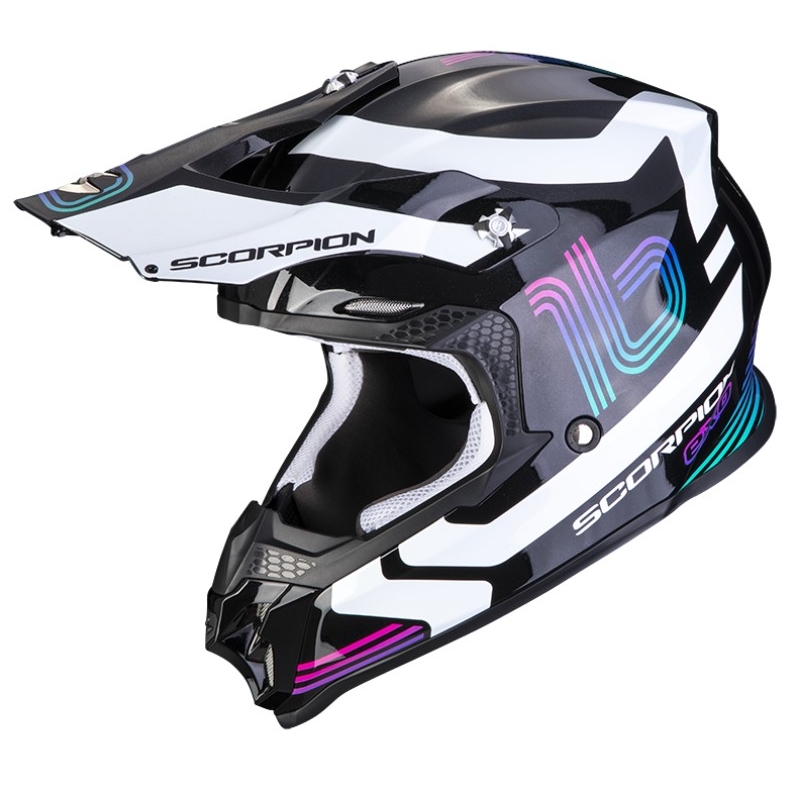 Kask motocrossowy Scorpion VX-16 EVO AIR TUB czarno-biało-różowy metalik
