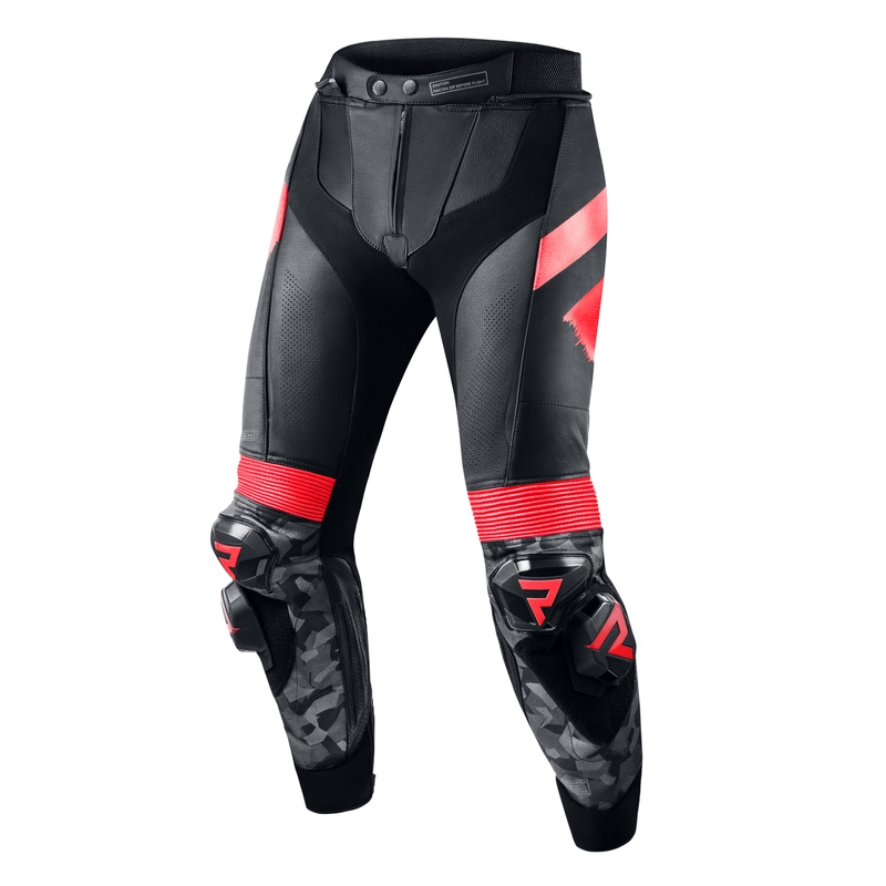 Skórzane spodnie motocyklowe Rebelhorn Rebel 22 czarno-fluo czerwone wyprzedaż
