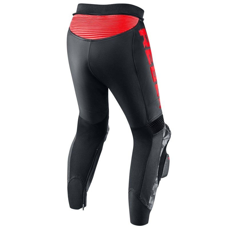 Skórzane spodnie motocyklowe Rebelhorn Rebel czarno-fluo czerwone wyprzedaż