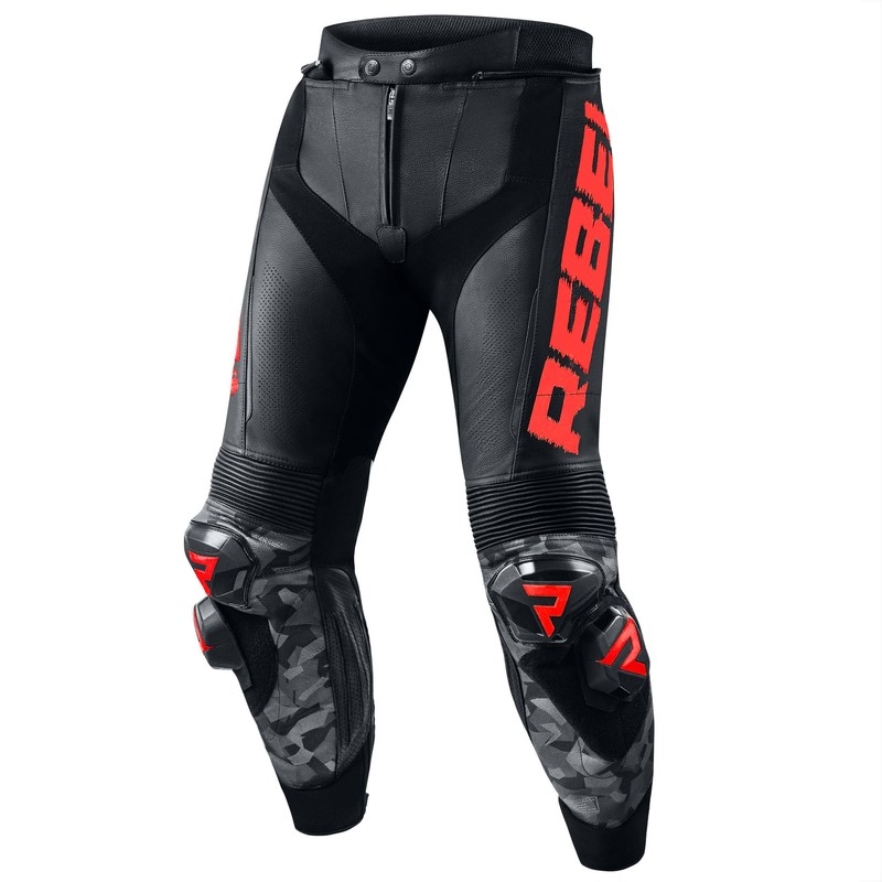 Skórzane spodnie motocyklowe Rebelhorn Rebel czarno-fluo czerwone wyprzedaż