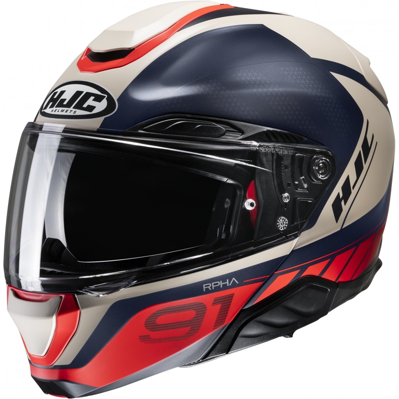Kask motocyklowy typu flip-up HJC RPHA 91 Rafino MC1SF czerwono-niebiesko-beżowy