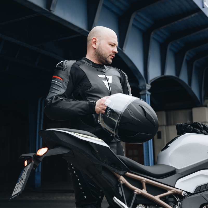 Kožená bunda na motorku Rebelhorn Veloce černo-fluo červená