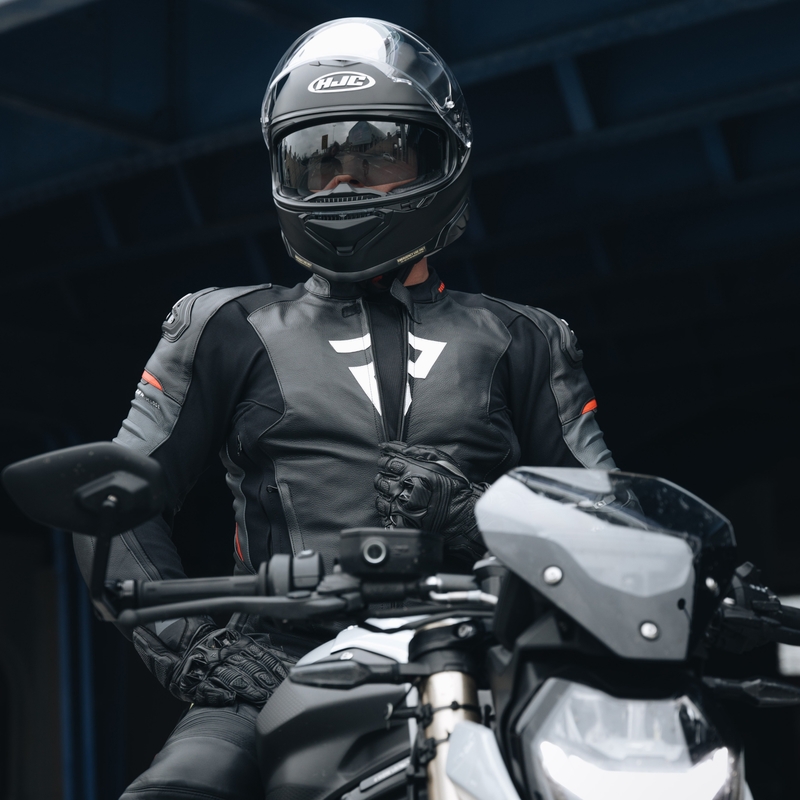 Kožená bunda na motorku Rebelhorn Veloce černo-fluo červená