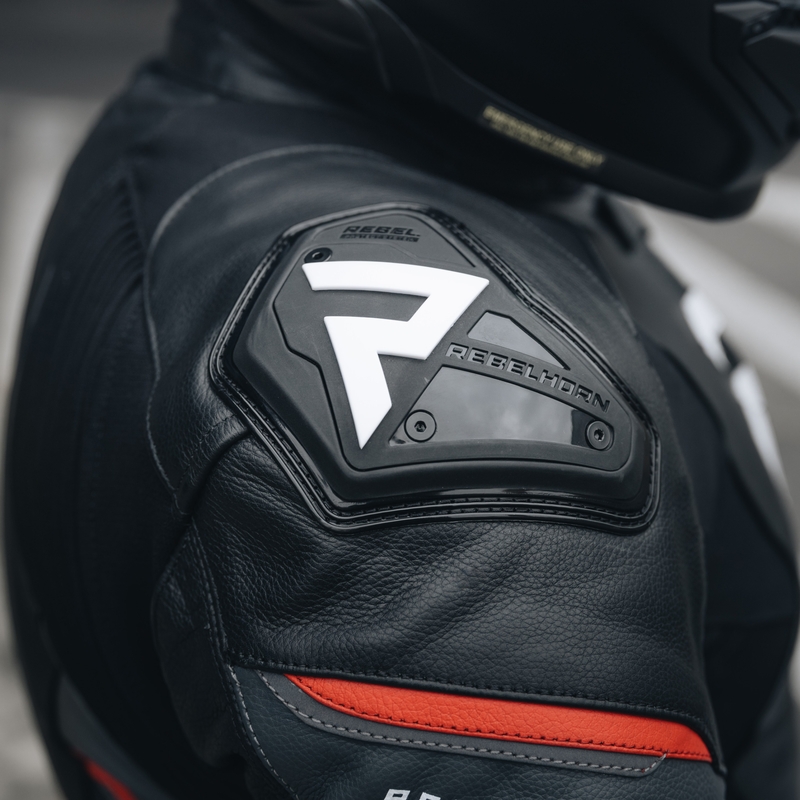 Kožená bunda na motorku Rebelhorn Veloce černo-fluo červená