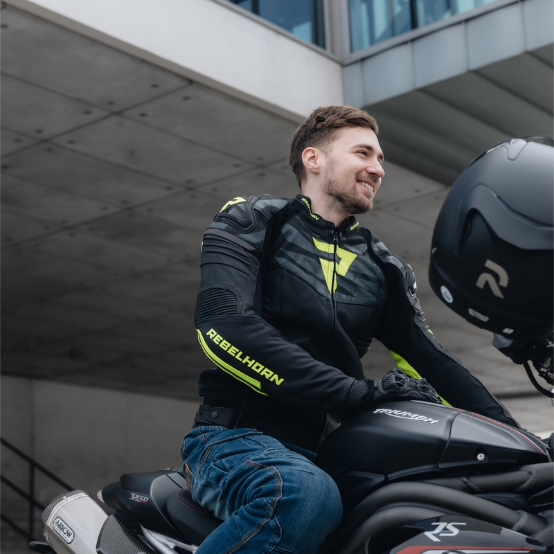 Rebelhorn Vandal Black-Fluo Yellow Leather Motorcycle Jacket wyprzedaż