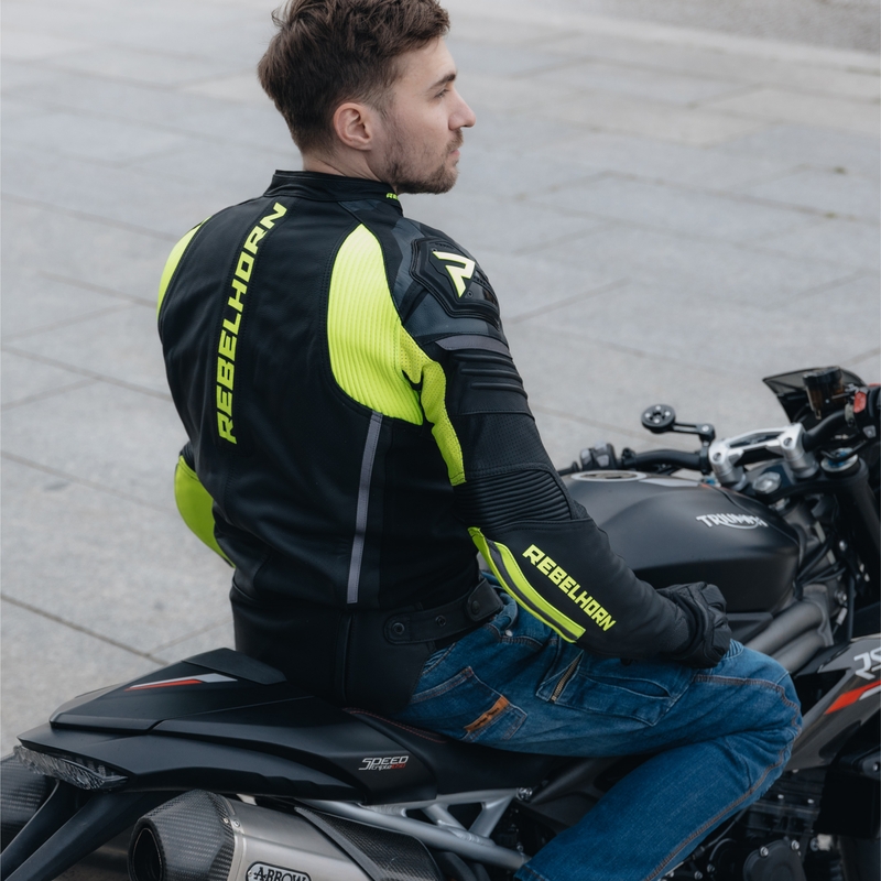 Rebelhorn Vandal Black-Fluo Yellow Leather Motorcycle Jacket wyprzedaż