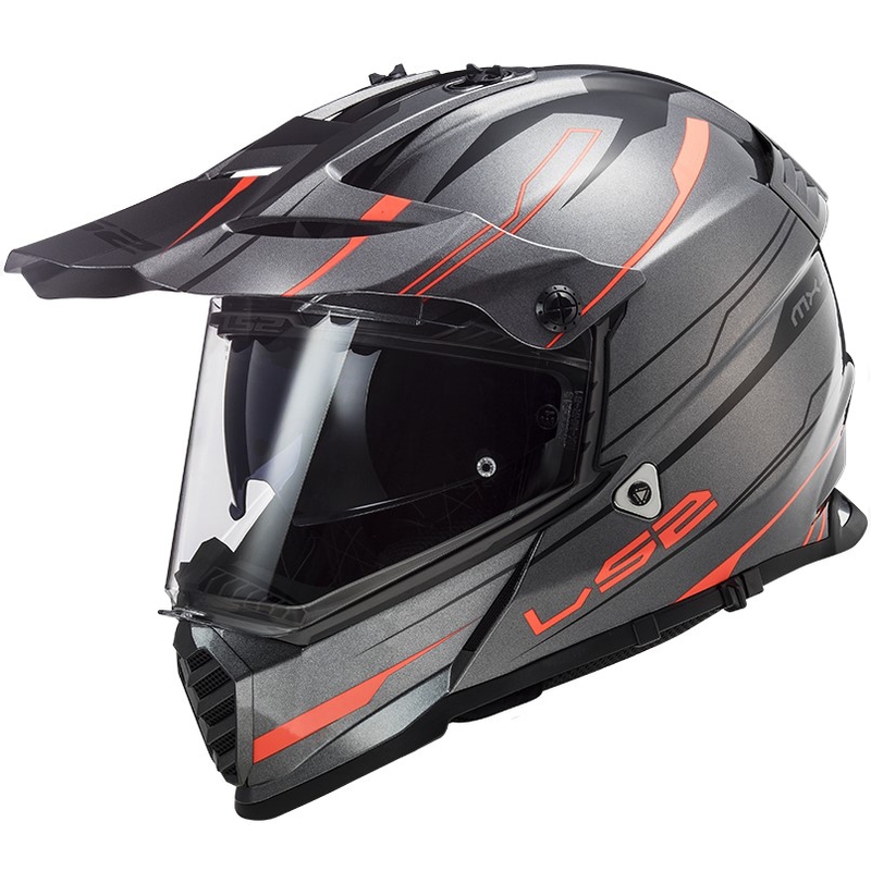 Enduro kask LS2 MX436 Pioneer EVO Knight tytanowo-pomarańczowy