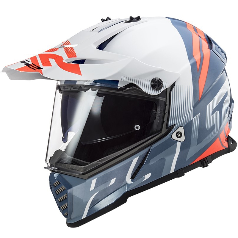 Enduro kask LS2 MX436 Pioneer EVO Evolve biało-niebiesko-pomarańczowy