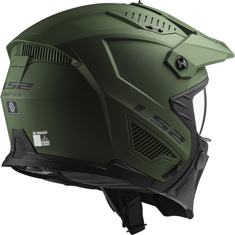 Kask motocyklowy Trial LS2 OF606 Drifter Jednolity zielony matowy