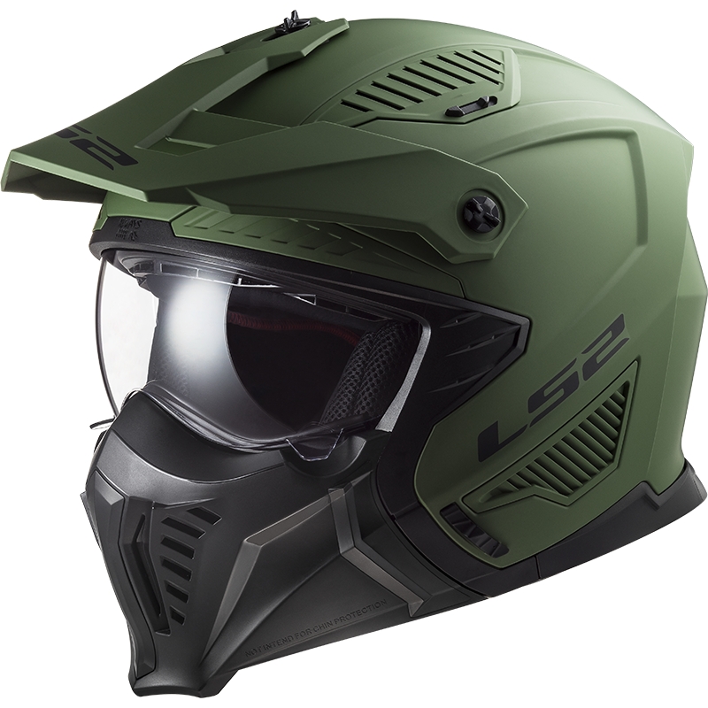 Kask motocyklowy Trial LS2 OF606 Drifter Jednolity zielony matowy