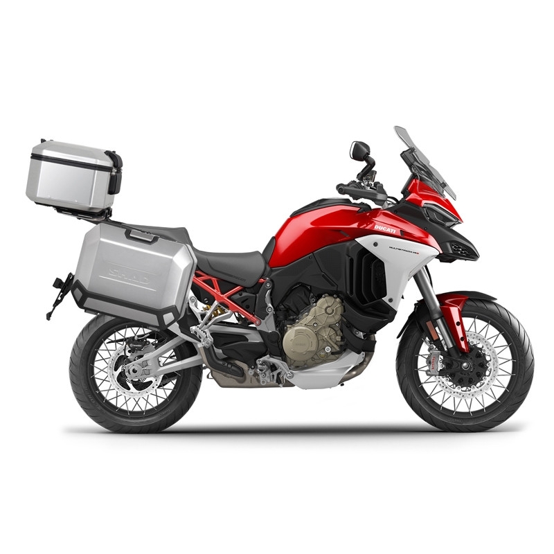 Complete set of aluminum cases SHAD TERRA, 48L topcase + 47L / 47L side cases, including mounting kit and plate SHAD Ducati Multistrada 1200 V4