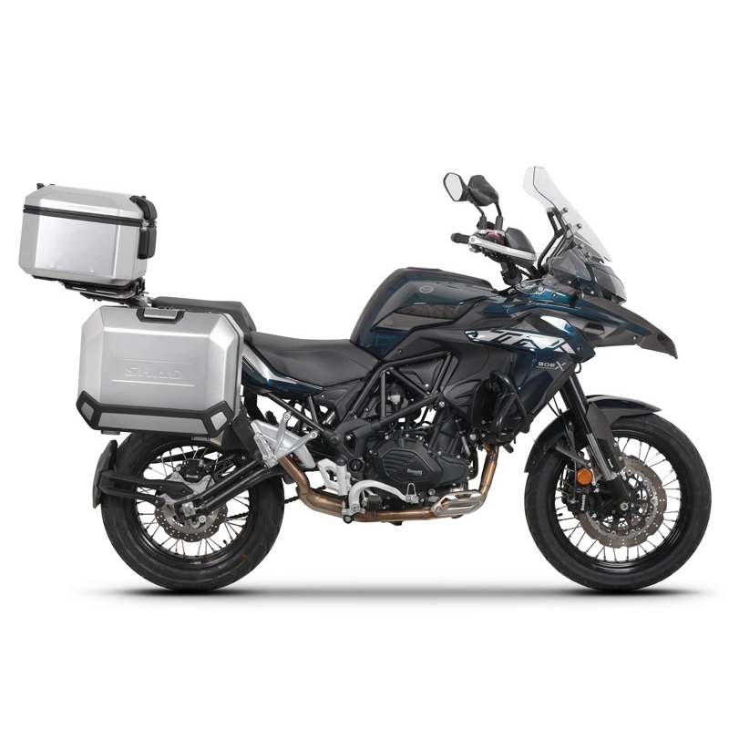 Complete set of aluminum cases SHAD TERRA, 48L topcase + 47L / 47L side cases, including mounting kit and plate SHAD Benelli TRK 502 X 2022 -