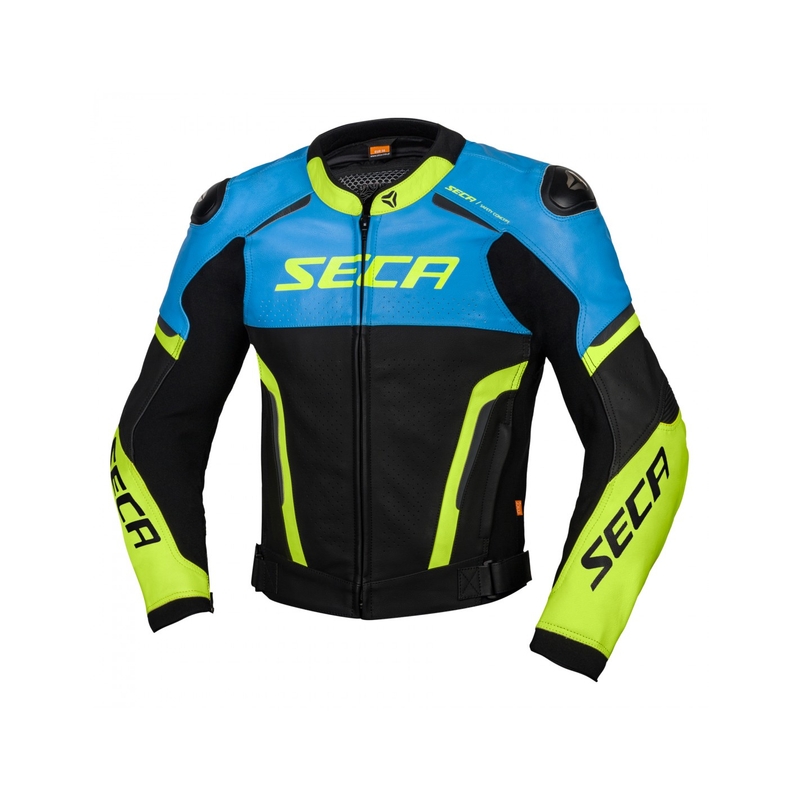 Kurtka motocyklowa skórzana SECA Hooligan niebiesko-fluo żółta wyprzedaż