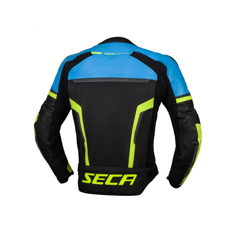 Kurtka motocyklowa skórzana SECA Hooligan niebiesko-fluo żółta wyprzedaż