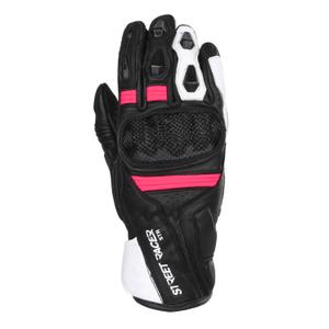 Damskie rękawice motocyklowe Street Racer STR w kolorze czarnym, białym i różowym