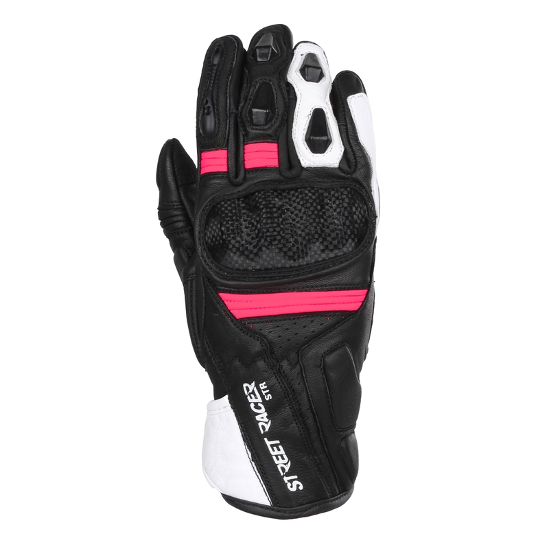 Damskie rękawice motocyklowe Street Racer STR w kolorze czarnym, białym i różowym
