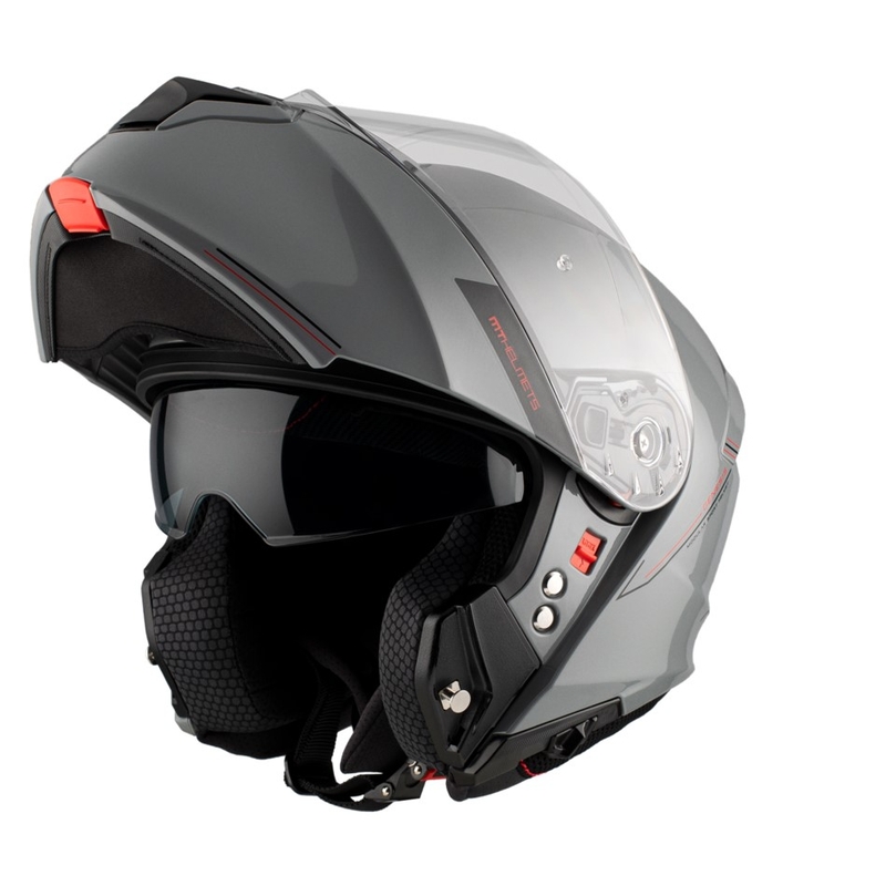 Kask motocyklowy typu flip-up MT Genesis SV Solid A12 połyskujący szary