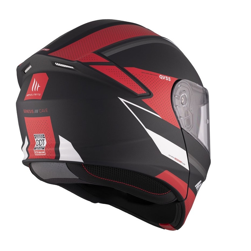 Kask motocyklowy MT Genesis SV Cave A5 czarno-biało-czerwony matowy flip-up
