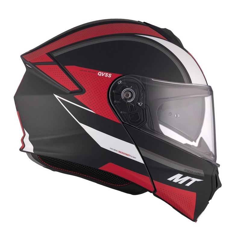 Kask motocyklowy MT Genesis SV Cave A5 czarno-biało-czerwony matowy flip-up