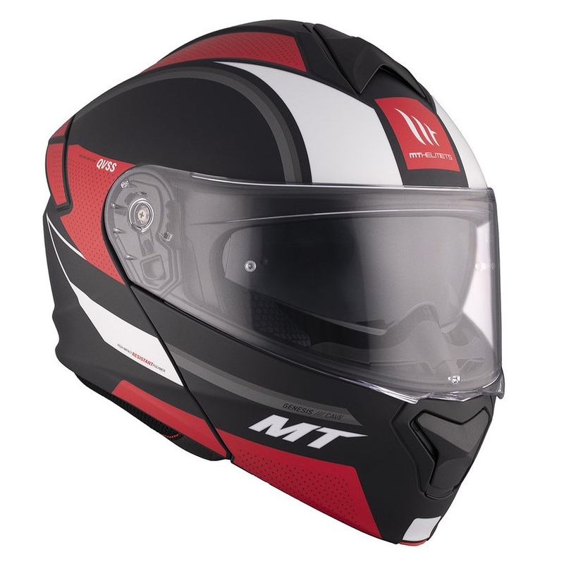 Kask motocyklowy MT Genesis SV Cave A5 czarno-biało-czerwony matowy flip-up