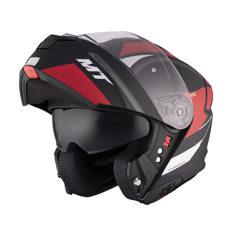 Kask motocyklowy MT Genesis SV Cave A5 czarno-biało-czerwony matowy flip-up