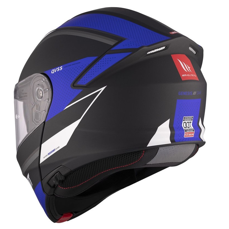 Kask motocyklowy MT Genesis SV Cave A7 czarno-biało-niebieski matowy flip-up