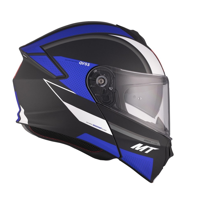 Kask motocyklowy MT Genesis SV Cave A7 czarno-biało-niebieski matowy flip-up