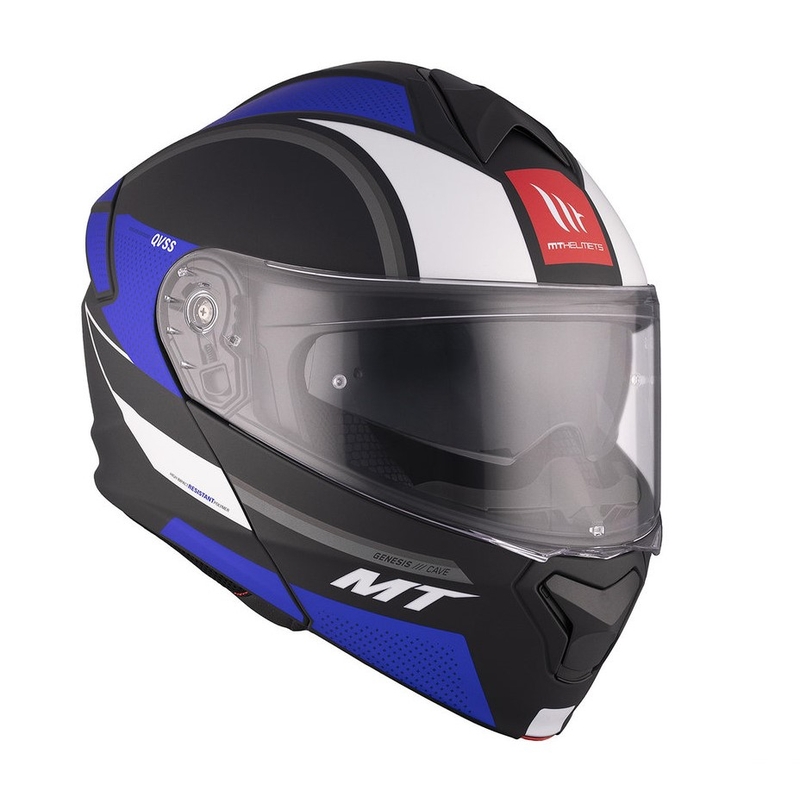 Kask motocyklowy MT Genesis SV Cave A7 czarno-biało-niebieski matowy flip-up