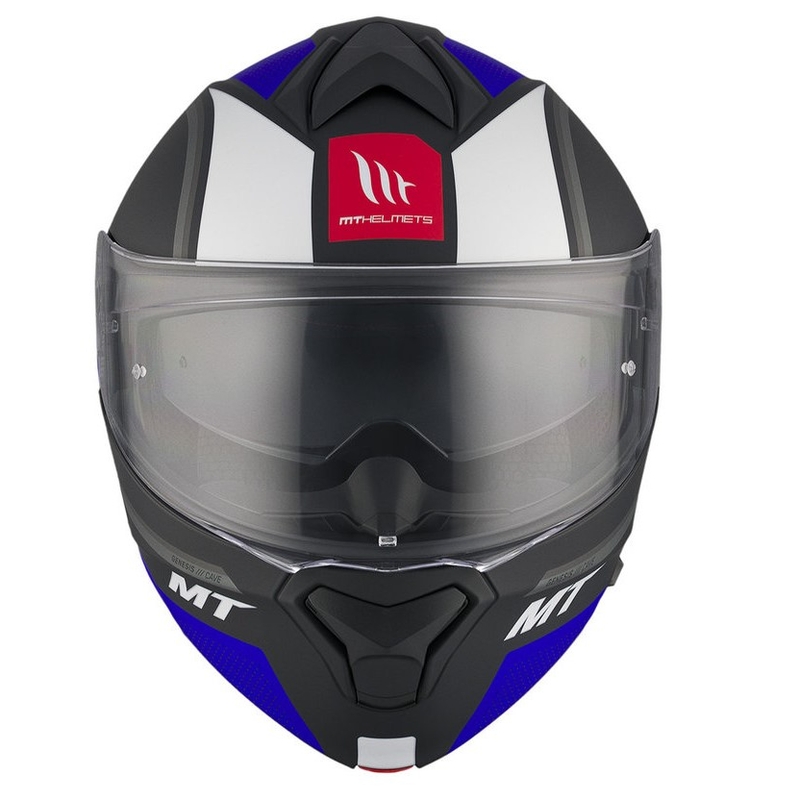 Kask motocyklowy MT Genesis SV Cave A7 czarno-biało-niebieski matowy flip-up