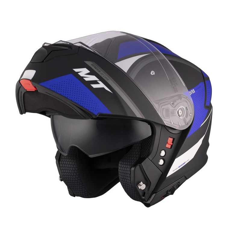 Kask motocyklowy MT Genesis SV Cave A7 czarno-biało-niebieski matowy flip-up