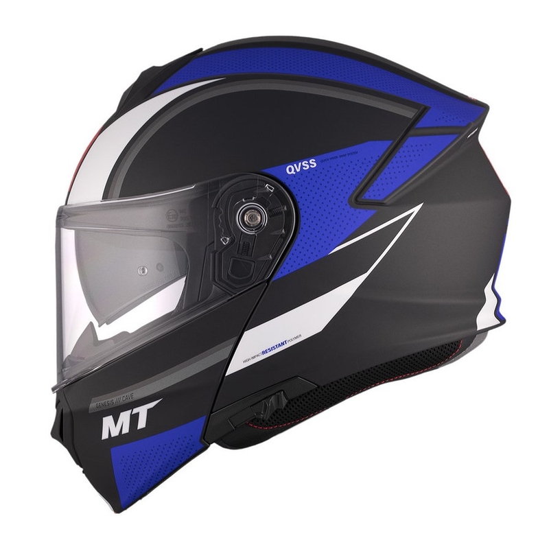 Kask motocyklowy MT Genesis SV Cave A7 czarno-biało-niebieski matowy flip-up