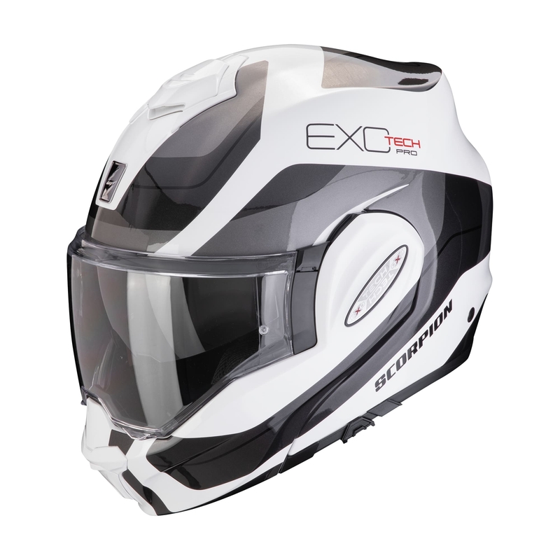 Překlápěcí helma na motorku Scorpion EXO-TECH EVO PRO COMMUTA  bílo-stříbrná wyprzedaż