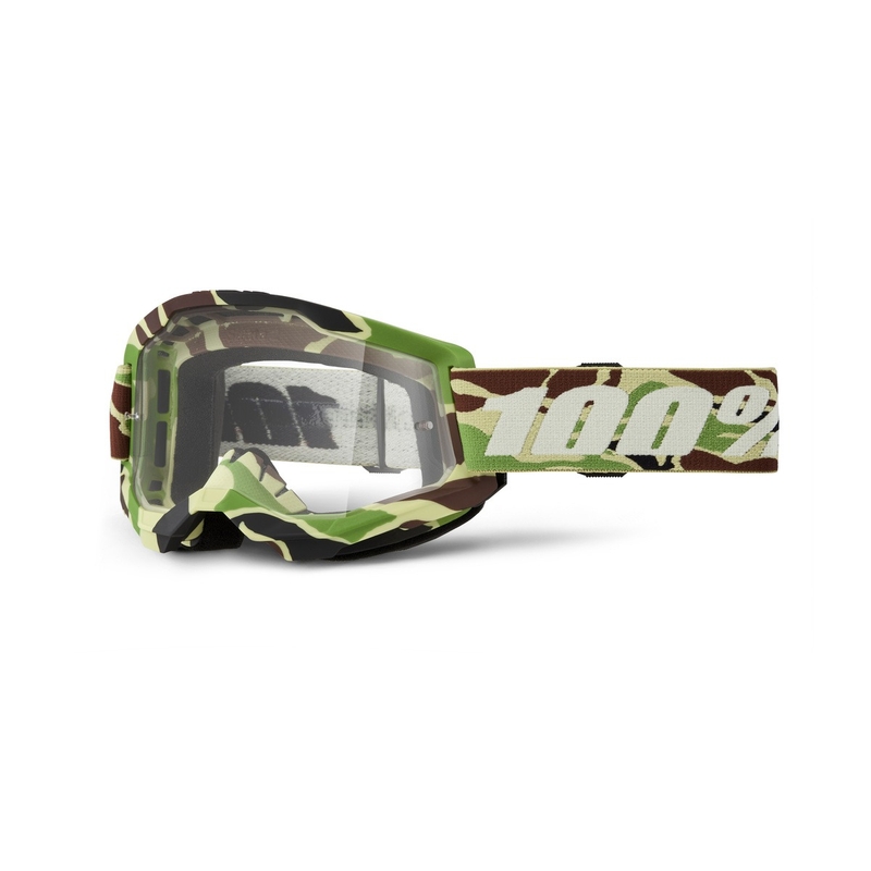 Gogle motocrossowe 100% STRATA 2 New War Camo zielone (przezroczyste pleksi)