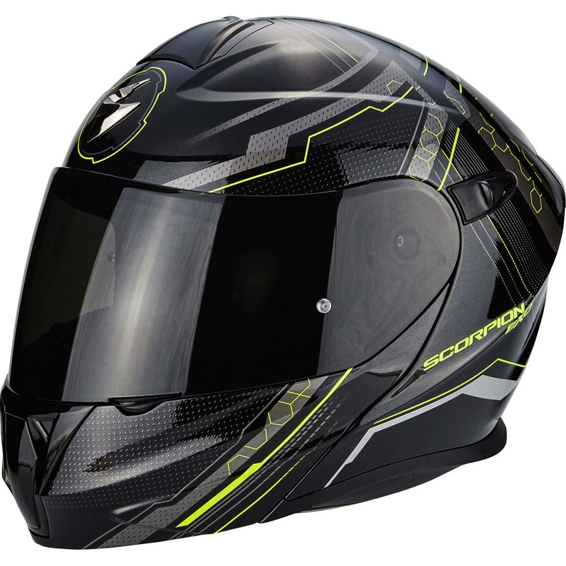 Szczękowy kask motocyklowy Scorpion EXO-920 Satellite czarny-fluo żółty wyprzedaż
