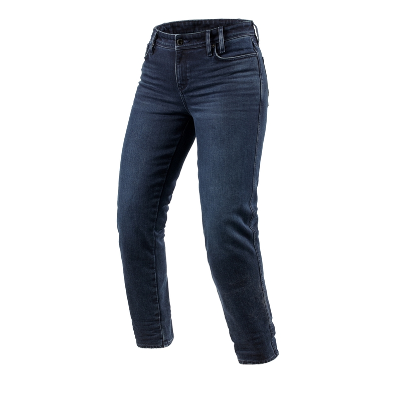 Damskie jeansy motocyklowe Revit Violet BF sprane w kolorze niebiesko-czarnym