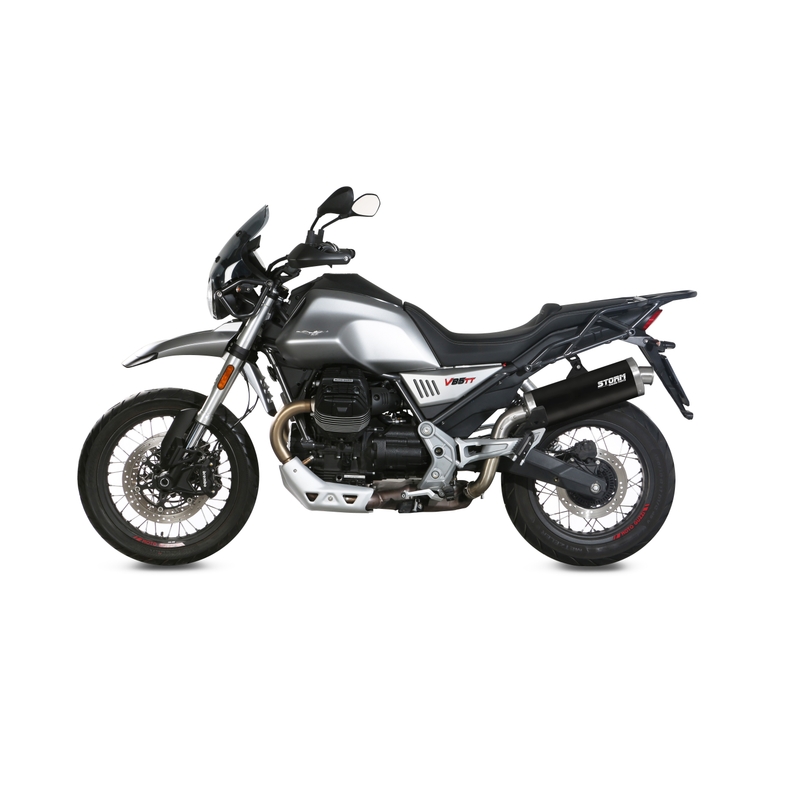 Silencer STORM OVAL Black Stainless Steel for MOTO GUZZI V 85 TT 850 / Travel 2019-2024