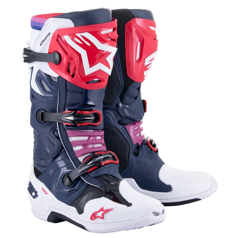 Buty motocyklowe Alpinestars Tech 10 Supervented perforowane granatowo-biało-czerwono-fioletowe