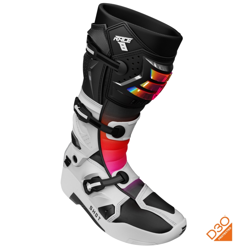 Shot Race 8 Holograficzne biało-czarno-różowe buty motocrossowe
