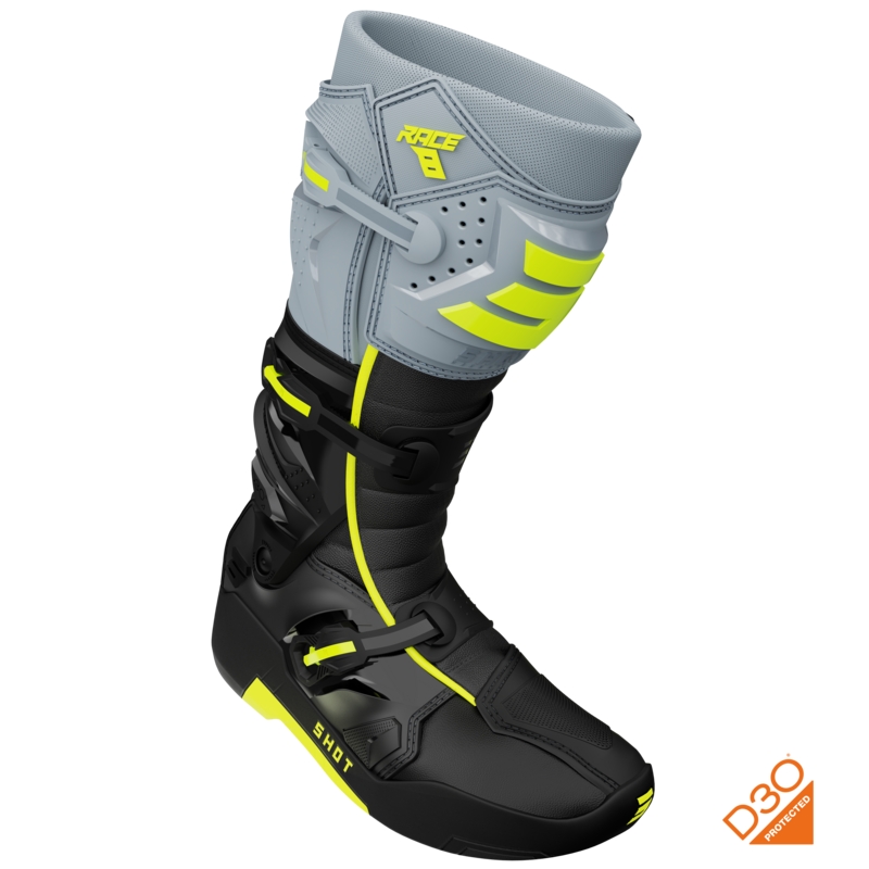 Buty motocrossowe Shot Race 8 czarno-szaro-fluo-żółte
