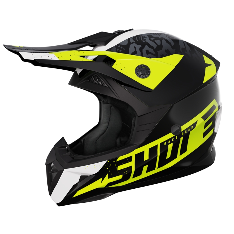 Kask motocrossowy Shot Pulse Airfit czarno-biało-żółty z połyskiem wyprzedaż