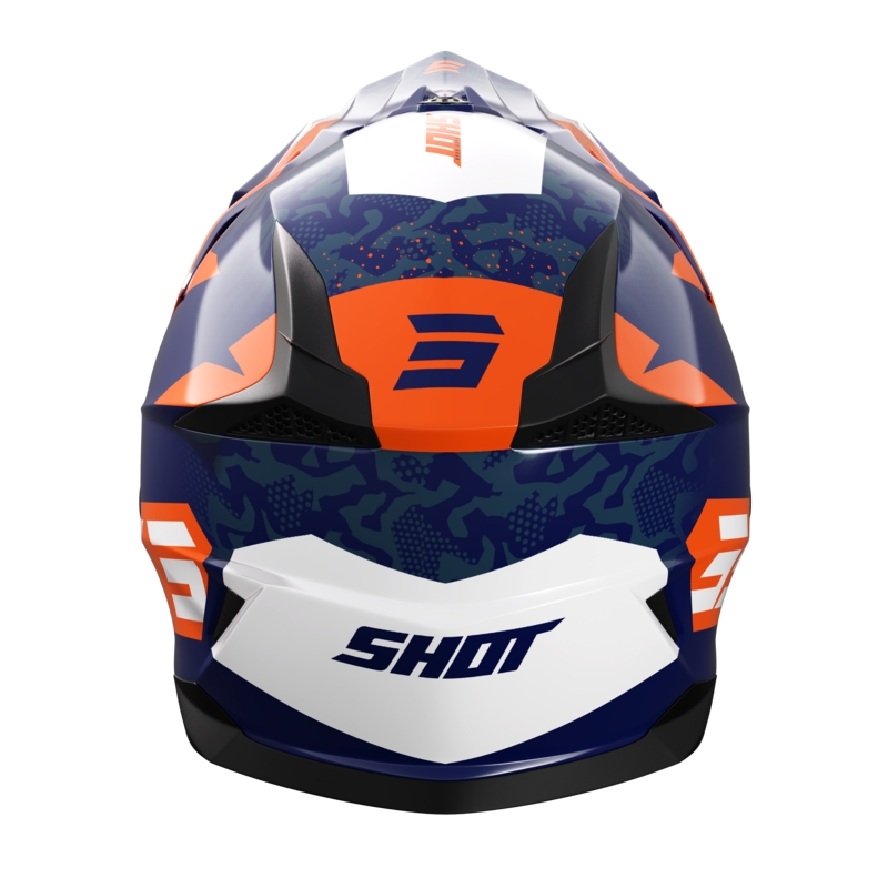 Niebiesko-biało-pomarańczowy błyszczący kask motocrossowy Shot Pulse Airfit