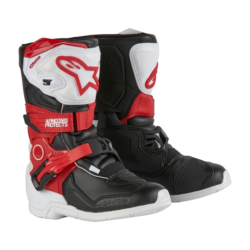 Alpinestars Tech 3S Kids 2024 Czarno-biało-czerwone buty motocyklowe dla dzieci
