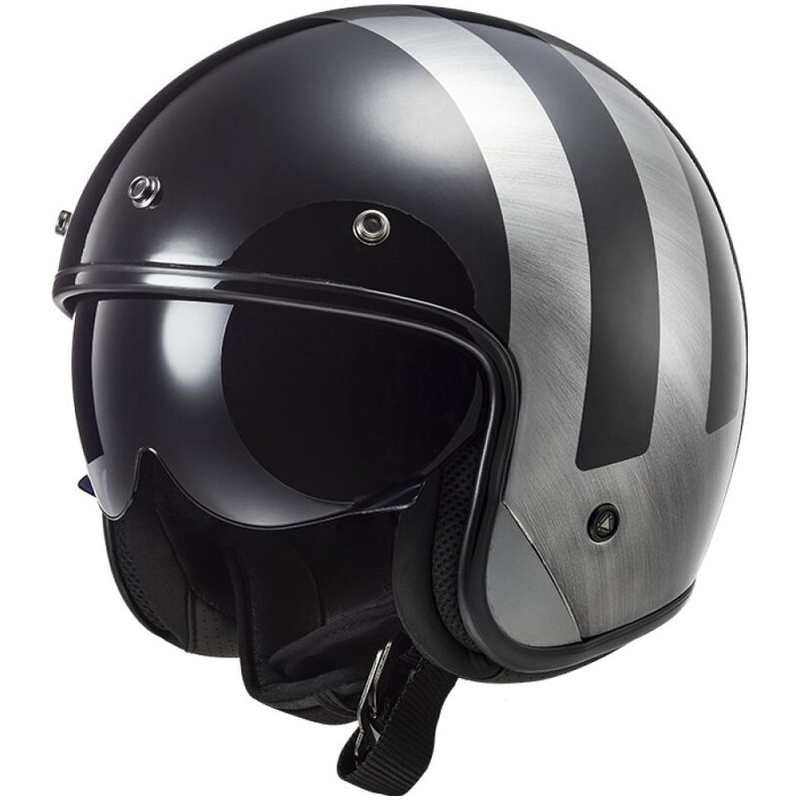 Kask motocyklowy otwarty LS2 OF601 Bob II Lines jeans czarny połysk