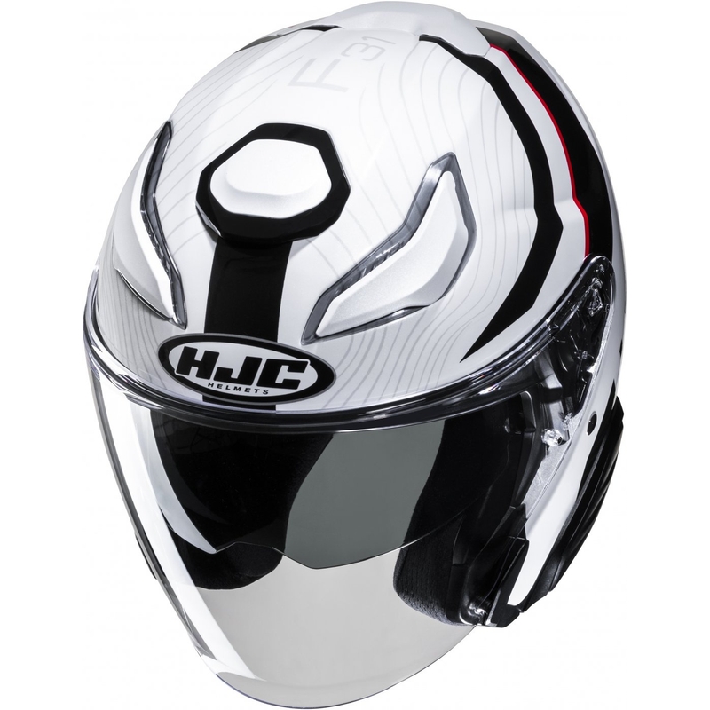 Otwarty kask motocyklowy HJC F31 Naby MC1 biało-czarno-czerwony