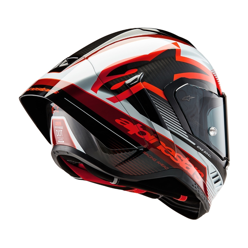 Czerwono-biały integralny kask motocyklowy Alpinestars Supertech R-10 Team 2024 z włókna węglowego
